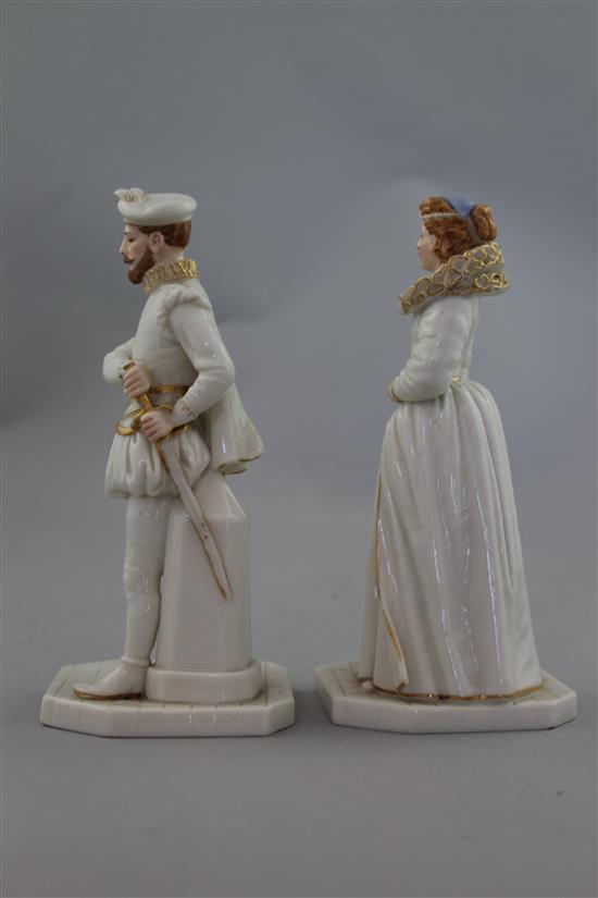 A pair of Royal Worcester figures of Sir Walter Raleigh and Elizabeth I, 16.5cm